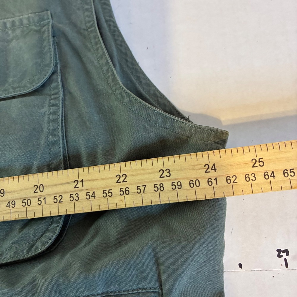 Woolrich Mens XL Safari Utility Vest Olive Green Cotton Multi Pocket Cinch Back - Picture 5 of 15